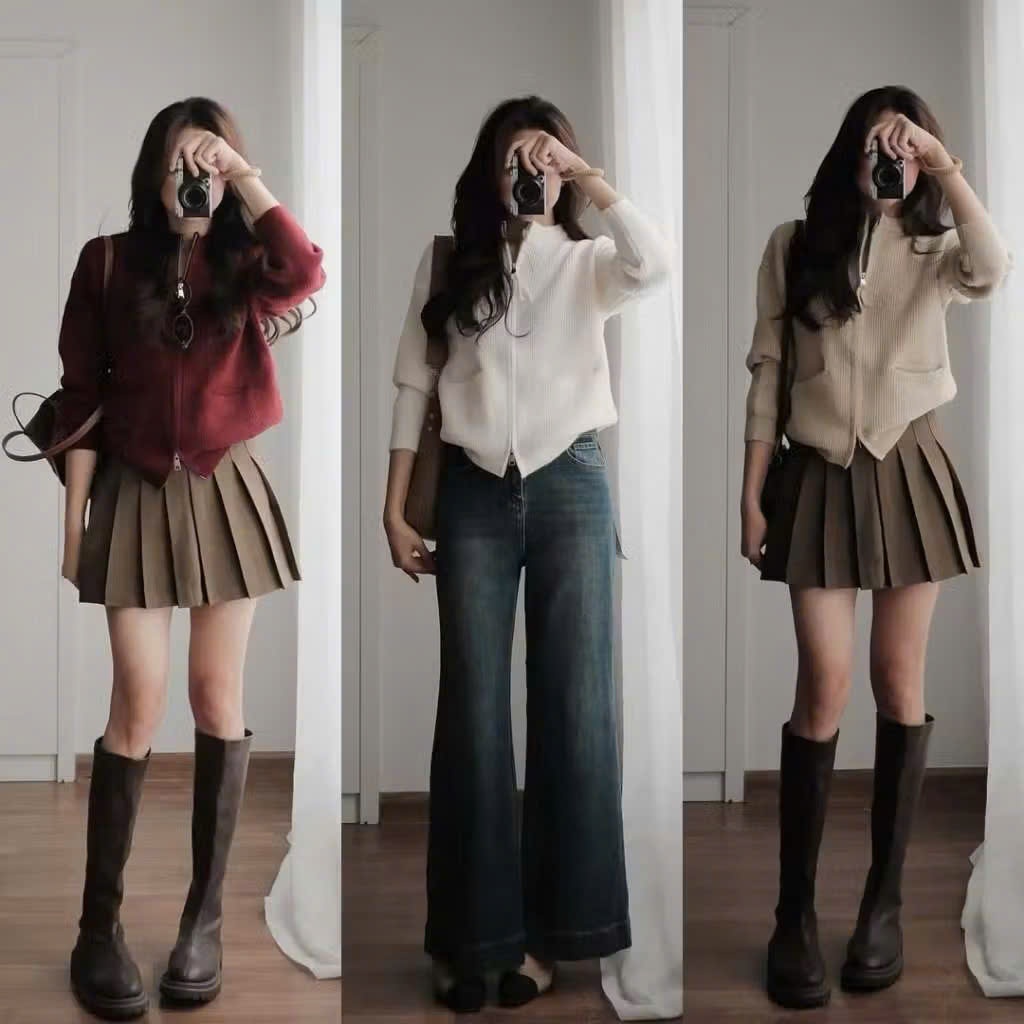Áo cardigan len lông thỏ Joolate tay dài túi ngang 2 đầu kéo 7703 P3K6