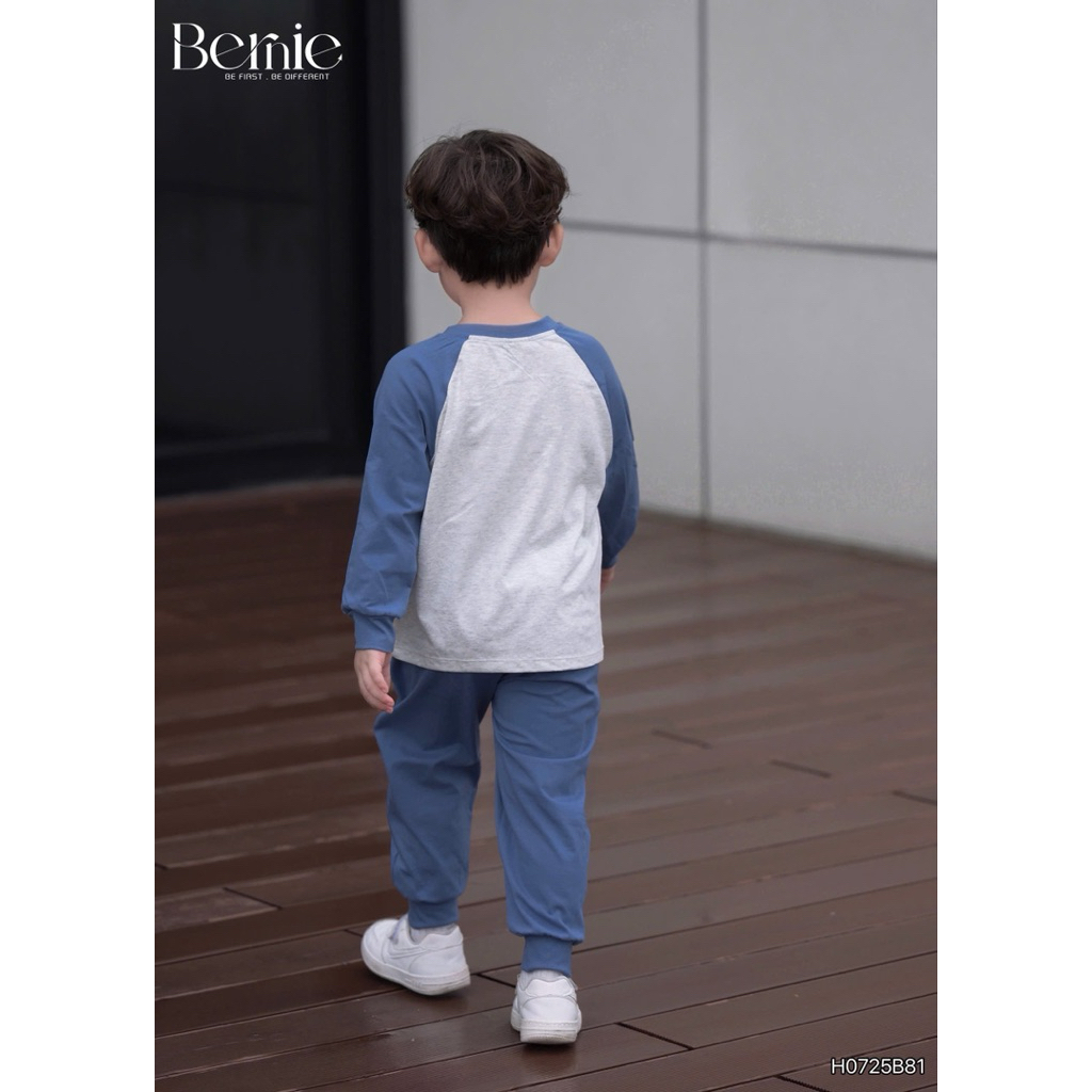 Set cotton dài tay Bernie in họa tiết khủng long, Bộ cotton zaclang dài tay cho bé trai 9-25kg
