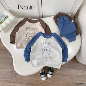 Set cotton dài tay Bernie in họa tiết khủng long, Bộ cotton zaclang dài tay cho bé trai 9-25kg