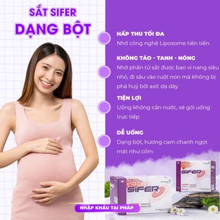 Sắt Sifer Chính Hãng - Bột Sắt Sinh Học Dễ Hấp Thu Cho Bà Bầu & Mẹ Sau Sinh - Nhập Khẩu Pháp (Hộp 60 Gói)
