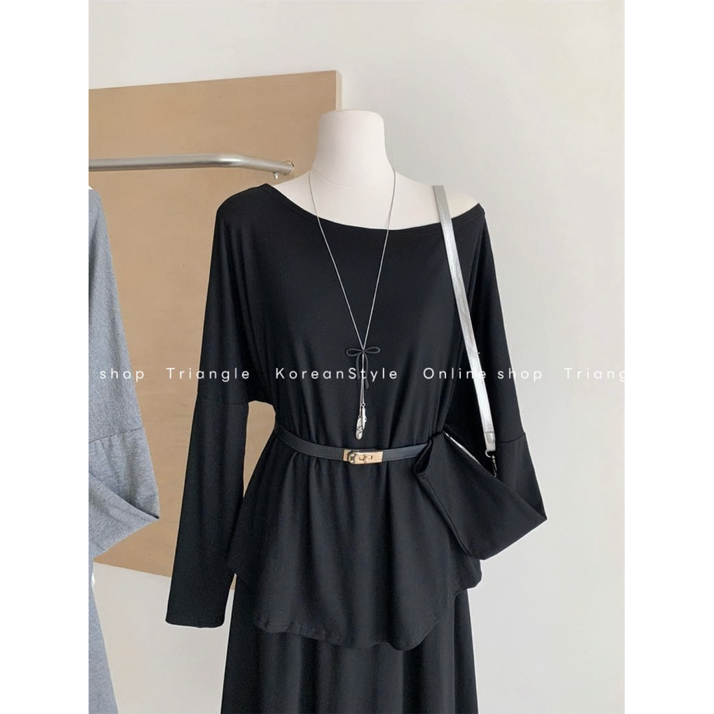 TRIANGLE - Old Set (Cân nhắc kỹ, return is not welcomed)- Set thun 3 chi tiết áo và chân váy kèm belt Hàn Quốc