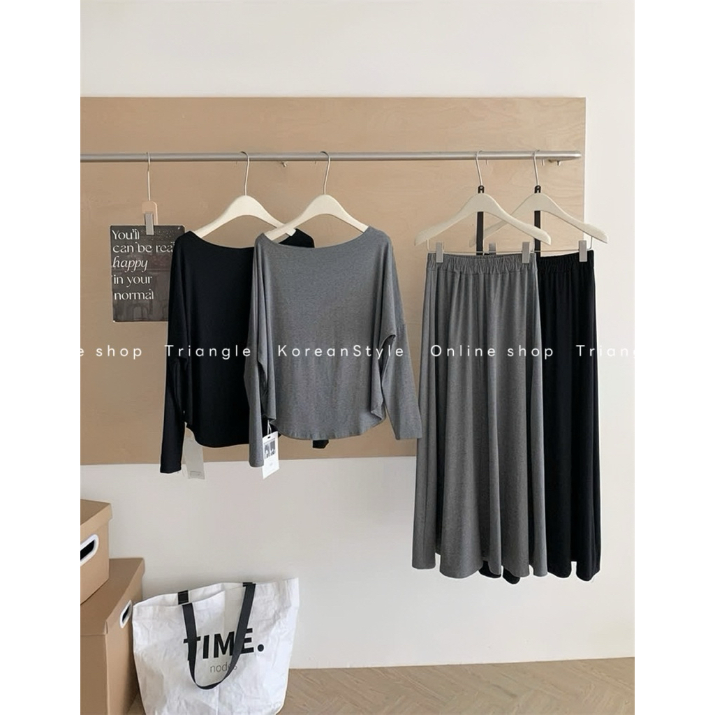 TRIANGLE - Old Set (Cân nhắc kỹ, return is not welcomed)- Set thun 3 chi tiết áo và chân váy kèm belt Hàn Quốc