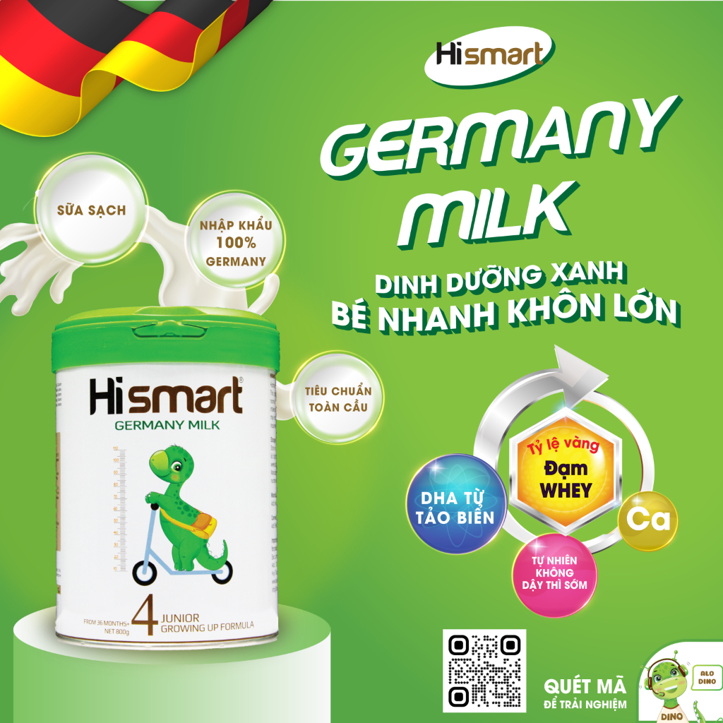 Sữa bột Hismart GerMany Milk Số 1,2,3,4 (800g)-Giúp bé Phát triển trí não,Chiều cao,Tăng cân Nhập khẩu nguyên lon từ Đức