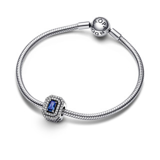 Charm Bạc Pandora Timeless Đính Đá Chữ Nhật Màu Xanh Lấp Lánh