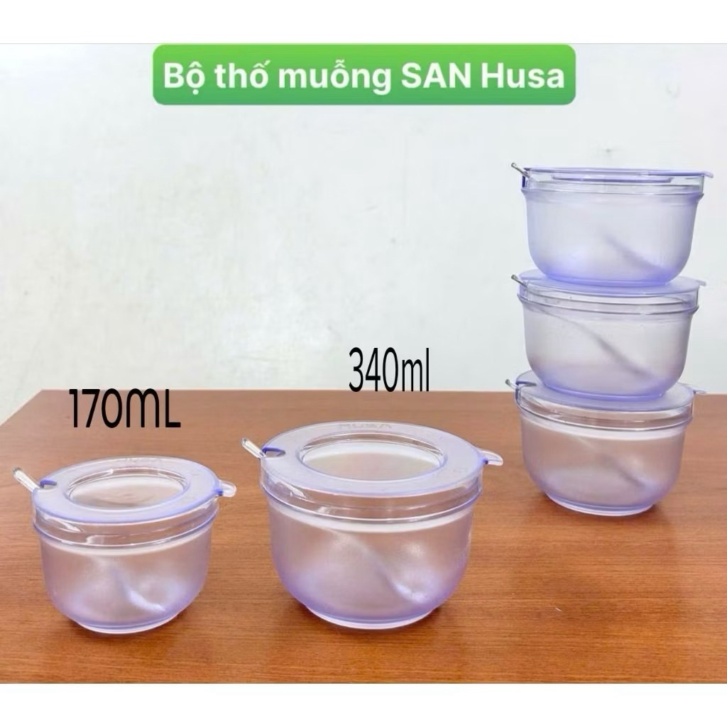 ComBo 5 Hũ Đựng Gia Vị Husa Nhựa PP Trong Suốt Kèm Muỗng Tiện Lợi 2 Size Lớn Nhỏ