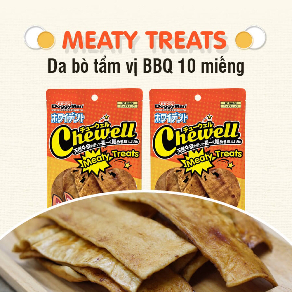 Cốt lết da bò Doggy Man - Da bò tẩm vị BBQ 10 miếng Meaty Treats