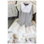 Sét áo cotton màu ghi phối cổ sơ mi chất thô trắng ôm dáng + chân váy ren trắng dáng bí ngắn rúm.