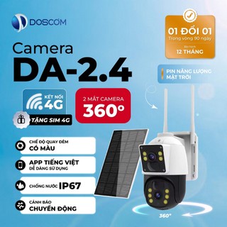 Camera ngoài trời 4G DOSCOM DA2.4 sử dụng năng lượng mặt trời, giám sát an ninh 360° , chống nước IP67, tặng kèm sim 4G