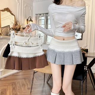 Chân váy nữ chữ a xếp ly ngắn cạp thun cao dáng xòe phối ren 3 màu VANISA CV056