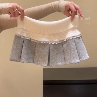 Chân váy nữ chữ a xếp ly ngắn cạp thun cao dáng xòe phối ren 3 màu VANISA CV056