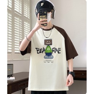 Áo thun HappyTee - Mẫu - Áo nam tay phối  BEARAE cotton 100 cao cấp.
