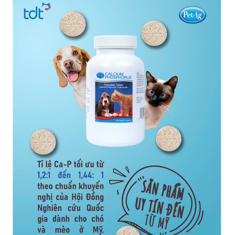 [ DATE 02/2028 ] HỘP 50V BỔ SUNG CANXI PETAG CALCIUM PHOSPHORUS DÀNH CHO CHÓ MÈO HÀNG CHÍNH HÃNG