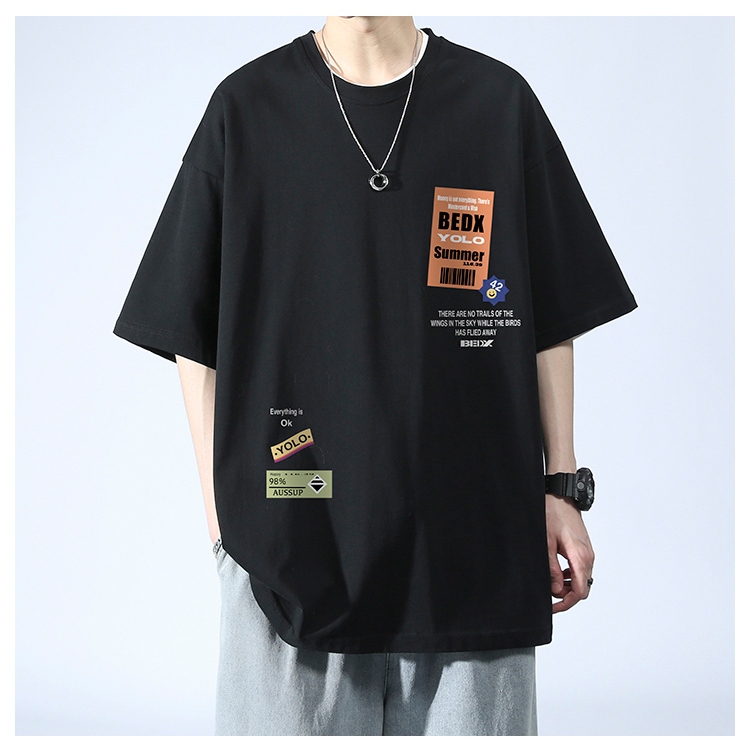 Áo thun HappyTee  - Áo nam Boy Phố BEDX YOLO  cotton 100 cao cấp 2 màu Đen Trắng.