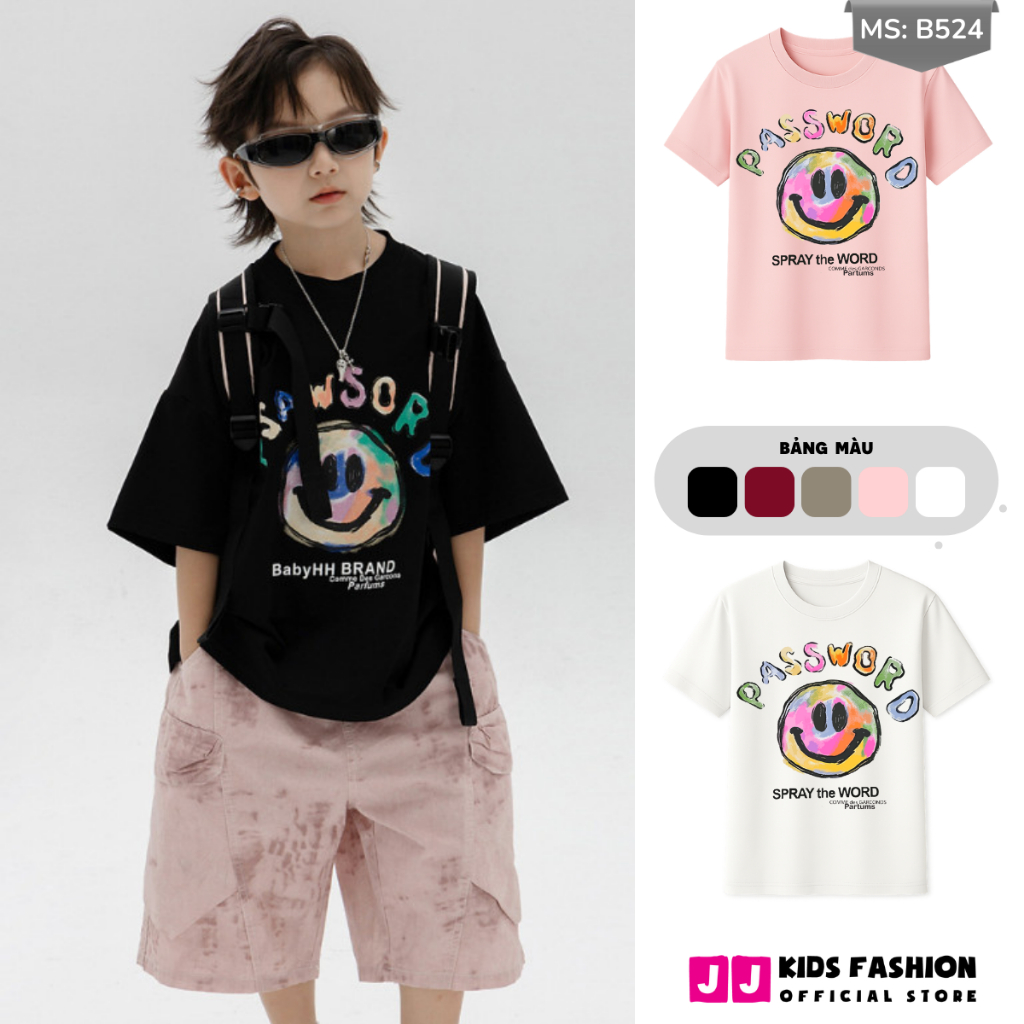 Áo Thun Ngắn Tay Mùa Hè Cho Bé Trai, Bé Gái In Hình Năng Động, Cổ Tròn B524 | JJ Kids Fashion