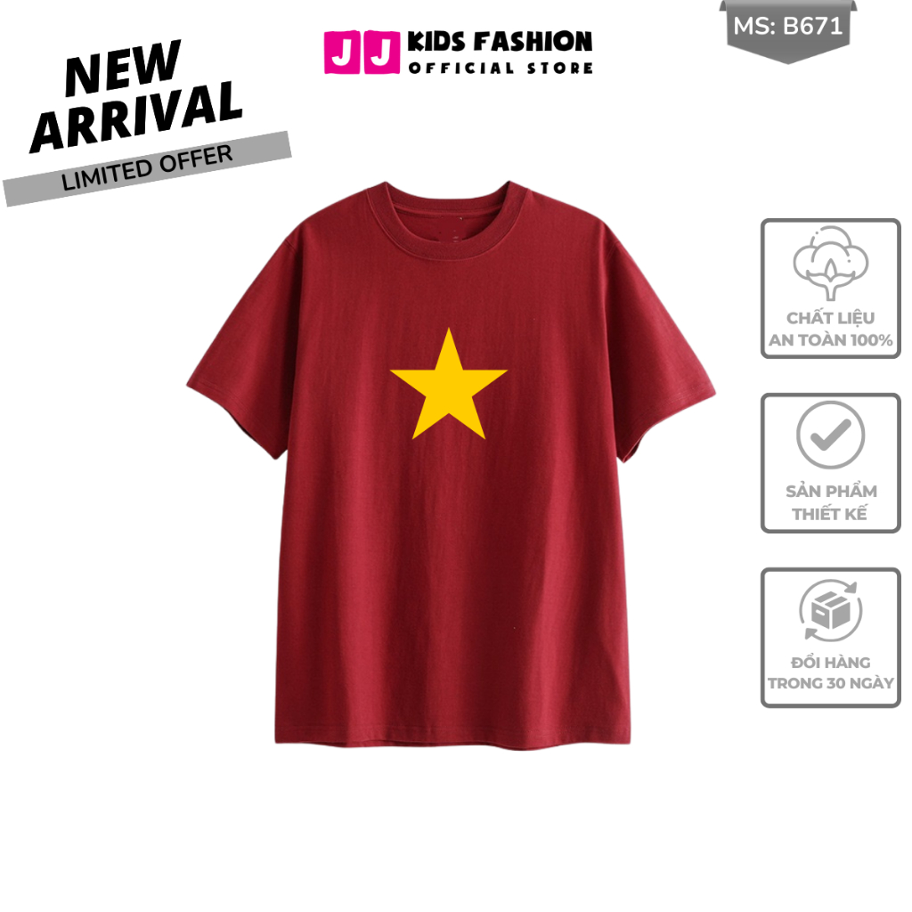 Áo Thun Ngắn Tay Mùa Hè Cho Bé Trai, Bé Gái In Hình Cờ đỏ Việt Nam, Cổ Tròn B671 | JJ Kids Fashion