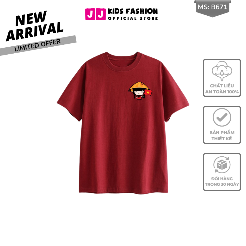 Áo Thun Ngắn Tay Mùa Hè Cho Bé Trai, Bé Gái In Hình Cờ đỏ Việt Nam, Cổ Tròn B671 | JJ Kids Fashion