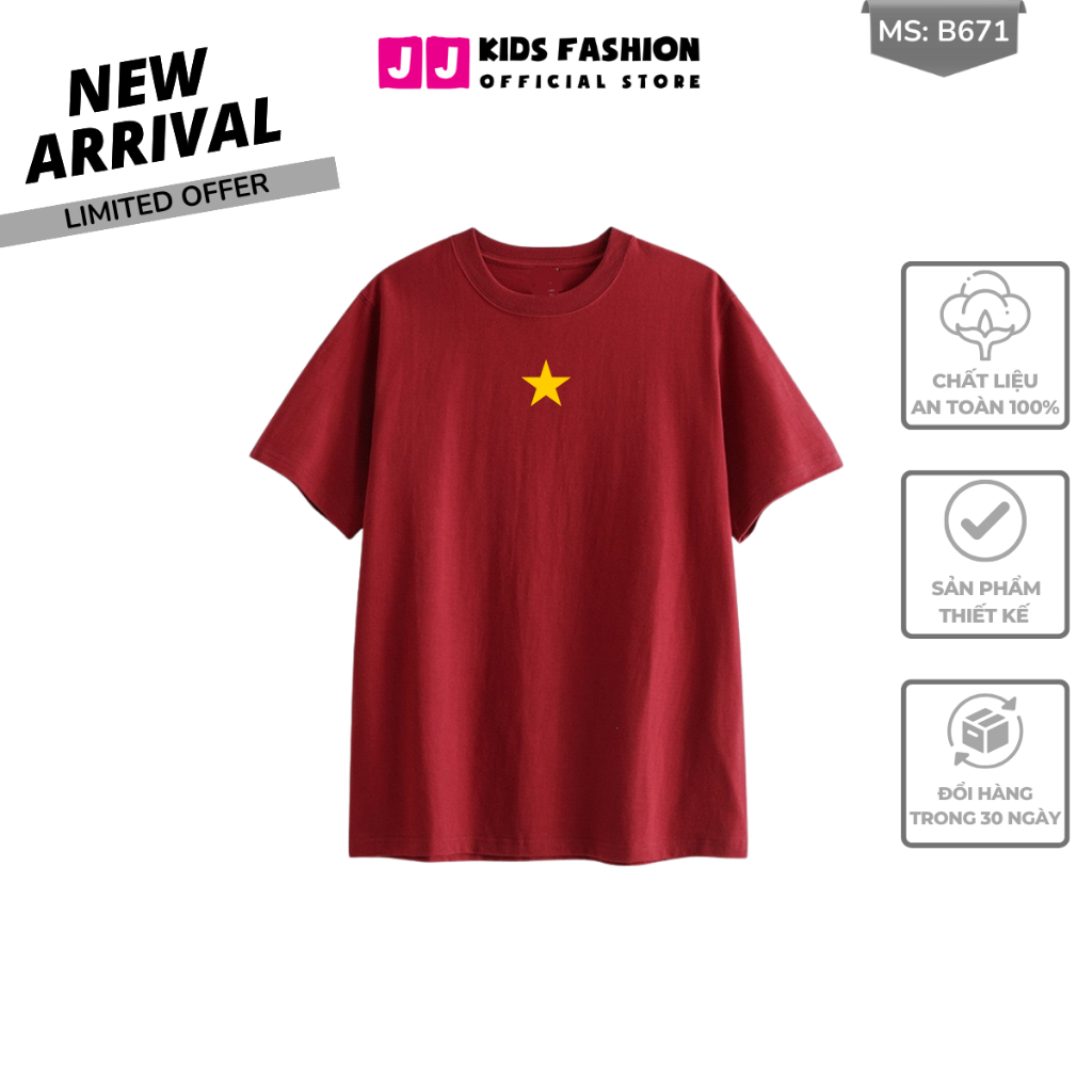 Áo Thun Ngắn Tay Mùa Hè Cho Bé Trai, Bé Gái In Hình Cờ đỏ Việt Nam, Cổ Tròn B671 | JJ Kids Fashion