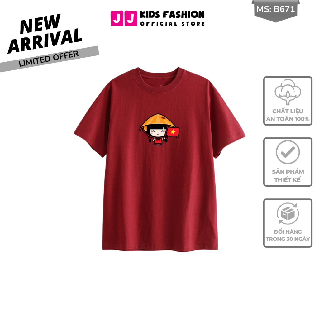 Áo Thun Ngắn Tay Mùa Hè Cho Bé Trai, Bé Gái In Hình Cờ đỏ Việt Nam, Cổ Tròn B671 | JJ Kids Fashion