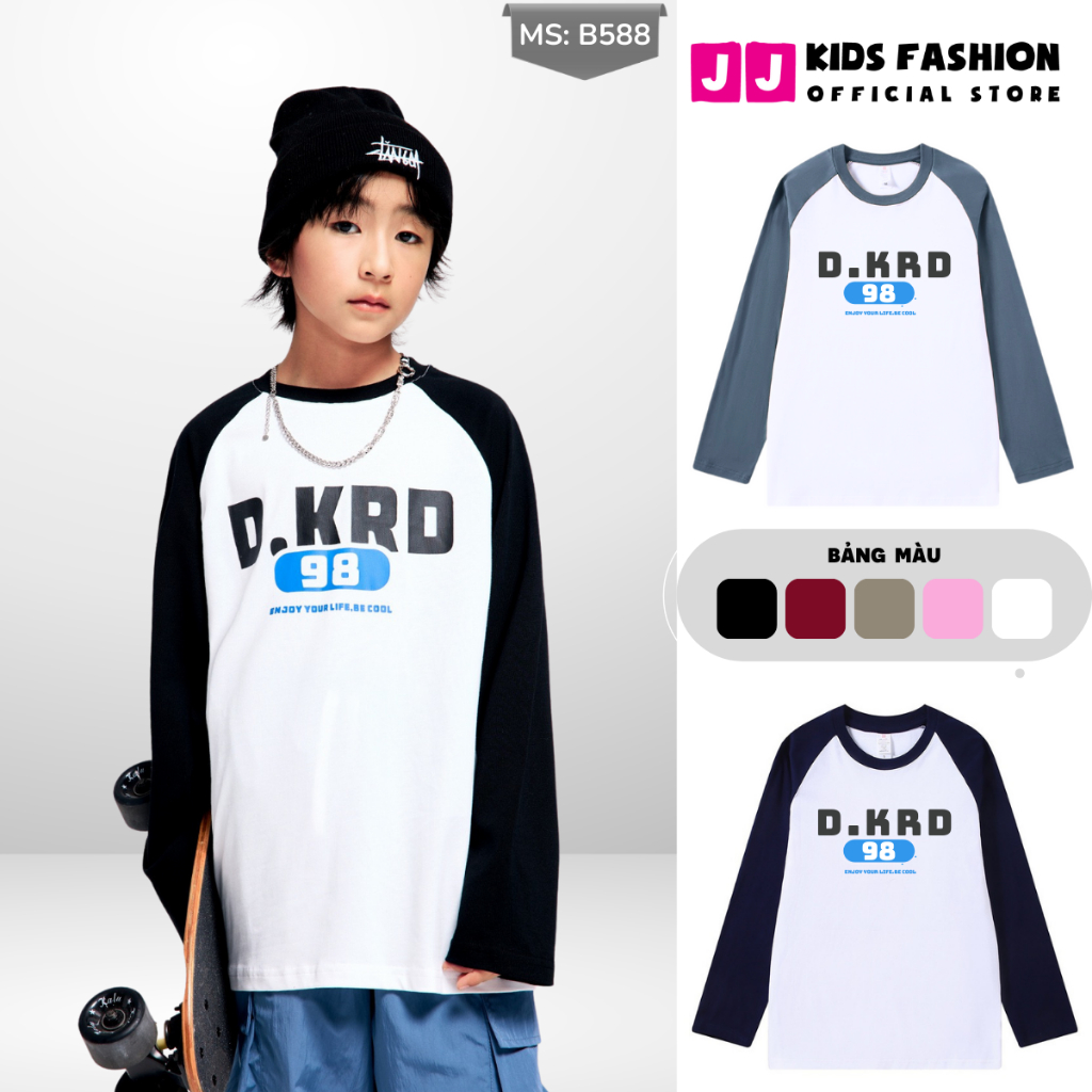 Áo Thun Dài Tay Xuân Thu Cho Bé Trai, Bé Gái In Hình Năng Động, Cổ Tròn B588 | JJ Kids Fashion