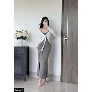 Set : đầm 2d + áo khoác 3 màu A2126