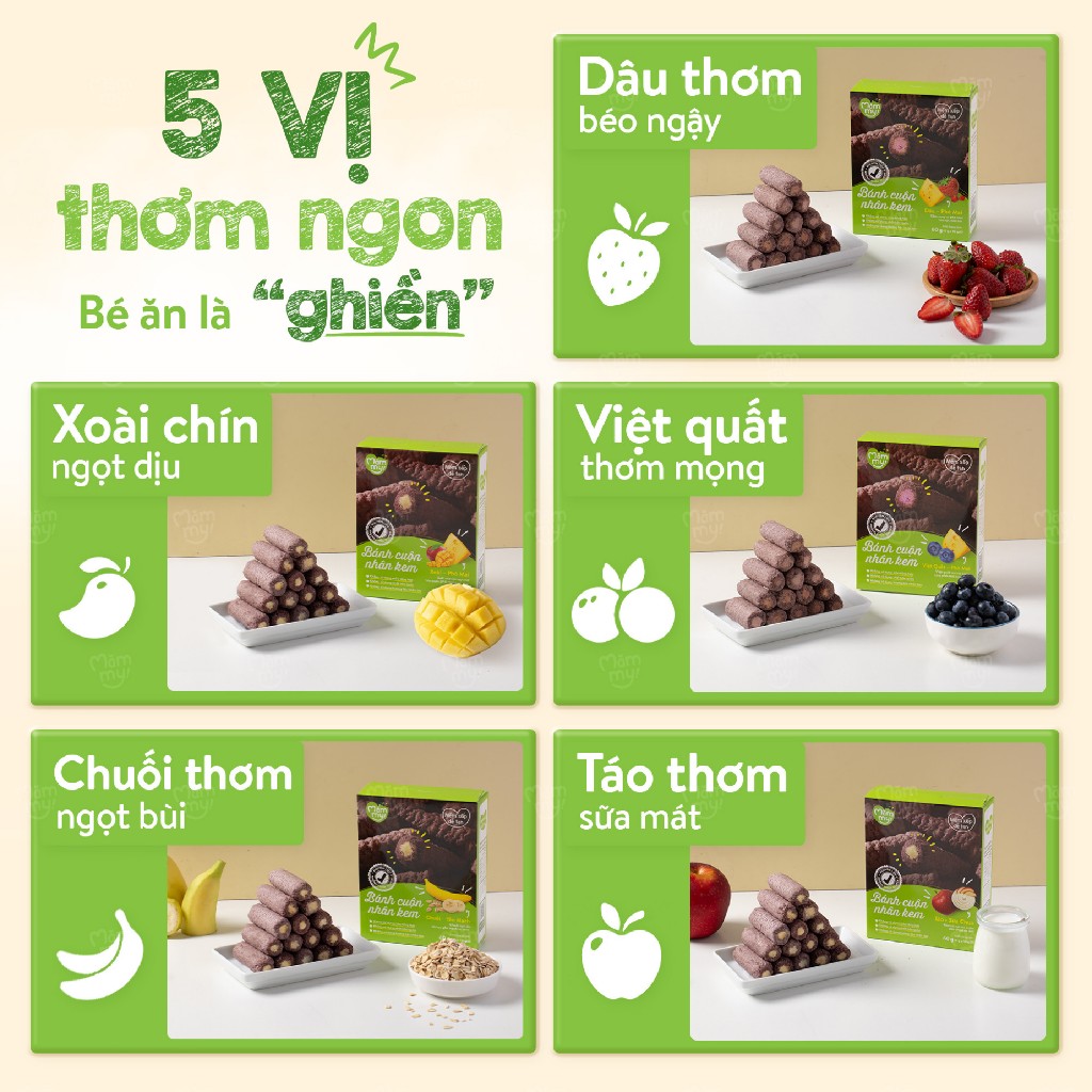 Bánh ăn dặm cuộn kem Mămmy giàu canxi cho bé từ 7 tháng tuổi - Hộp 10 gói x 6g