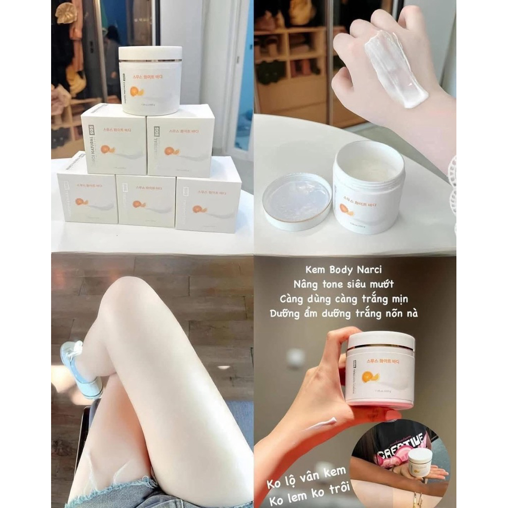 Kem body Narci Natural smooth white body giúp dưỡng trắng da,200g - hạn 2028 Hàn Quốc  IS323