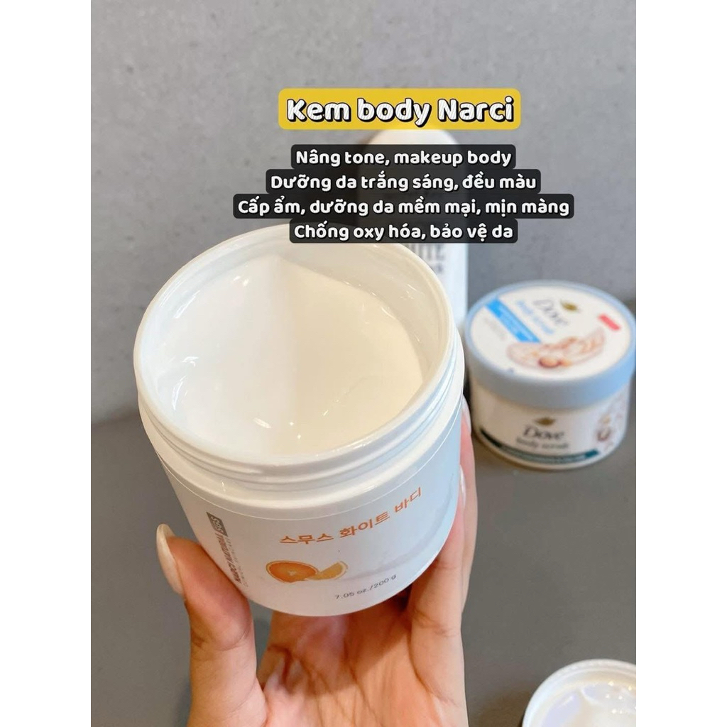 Kem body Narci Natural smooth white body giúp dưỡng trắng da,200g - hạn 2028 Hàn Quốc  IS323