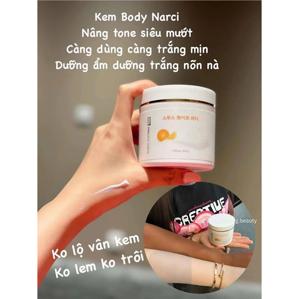 Kem body Narci Natural smooth white body giúp dưỡng trắng da,200g - hạn 2028 Hàn Quốc  IS323