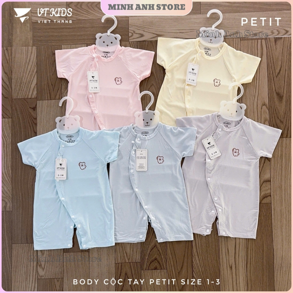 [Combo 3-5] Bộ body cộc tay VT vải pettit màu trơn mềm mịn mát size cho bé từ 3-9kg BĐCM01