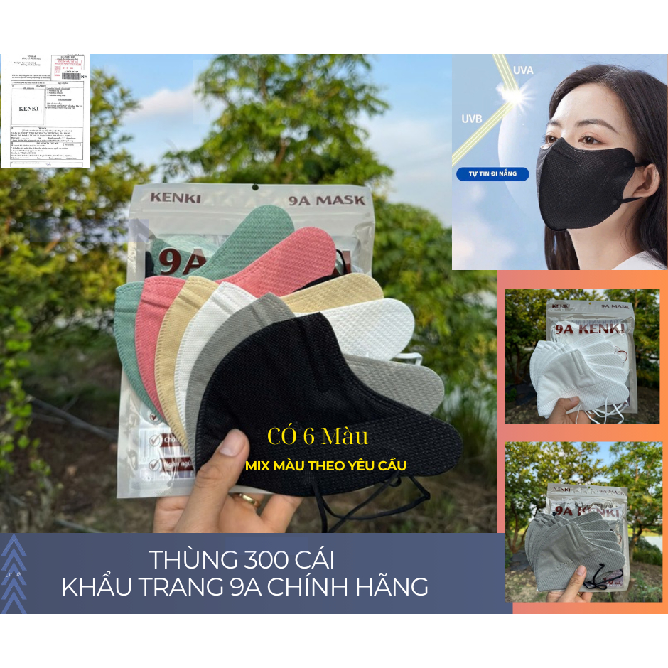 [Thùng 300 Cái] Khẩu Trang 9A Chính Hãng Cao Cấp Che Nắng Toàn Phần, Chống Tia UV