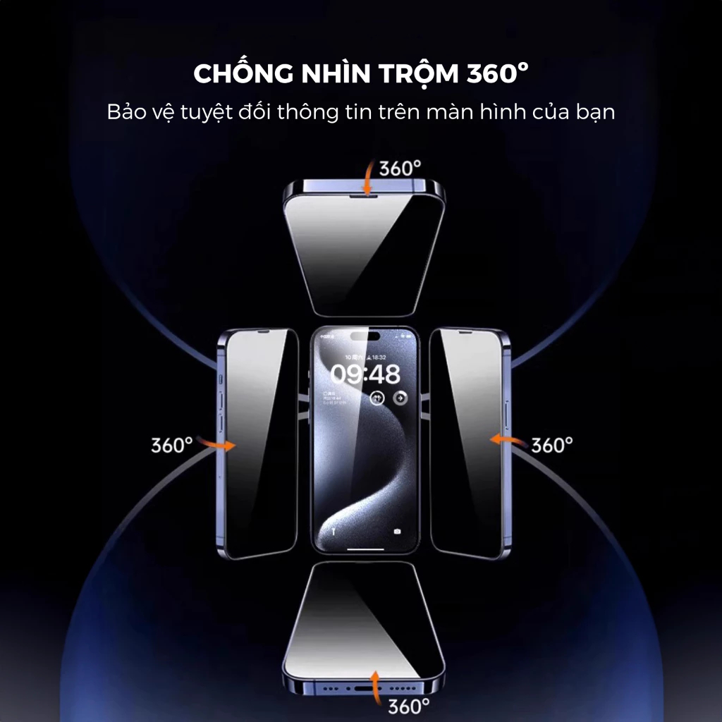 Kính cường lực có khung trợ dán GOR KINGBON chống nhìn trộm 360 độ IPhone 13 14 15 16 17Promax Pro