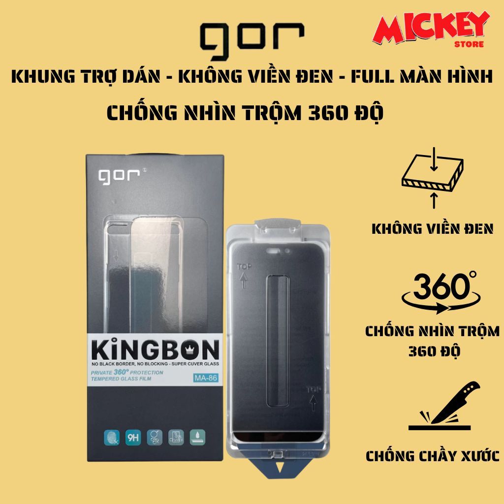 Kính cường lực có khung trợ dán GOR KINGBON chống nhìn trộm 360 độ IPhone 13 14 15 16 17Promax Pro