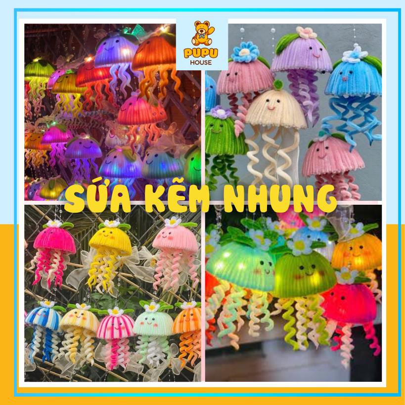 Đèn Lồng Sứa Kẽm Nhung Lồng Đèn Lắp Sẵn Cho Bé Hot Trend Trung Thu 2025 Trang Trí - PUPU HOUSE