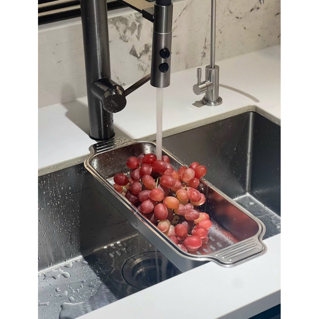 Rổ inox 304 đa năng thoát nước bồn rửa chén điều chỉnh chiều dài tiện ...