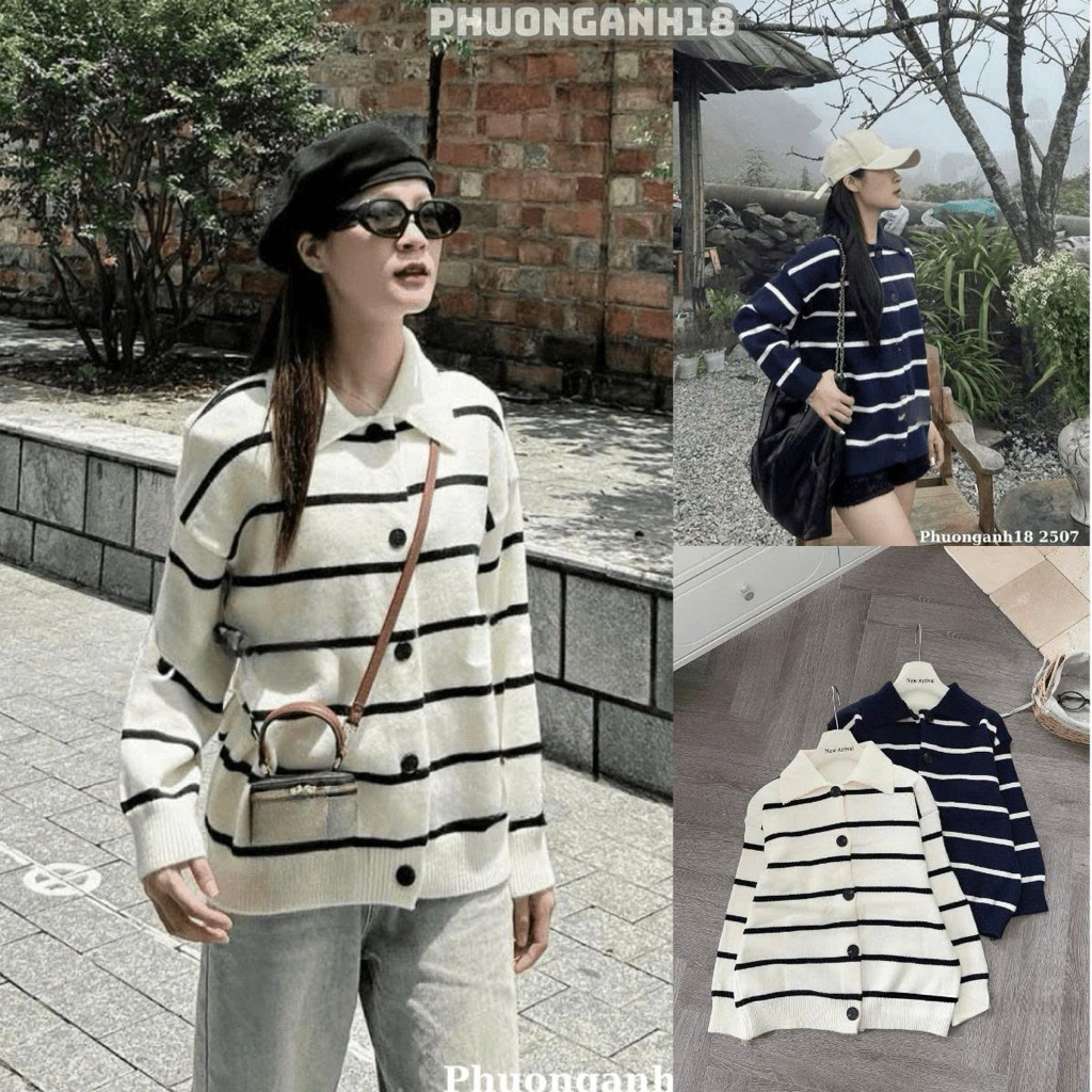 [NEW/SẴN] Áo len polo kẻ form rộng A2507