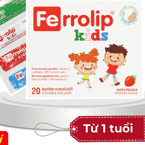 Ferrolip kids cho trẻ từ 3-12 tuổi hộp 20 gói + quà tặng