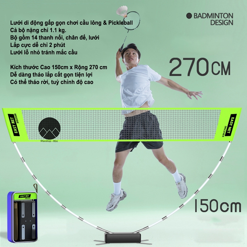 Lưới cầu lông gấp gọn bộ phụ kiện lưới pickleball chơi tại nhà tháo rời di động tiện lợi [SẴN]