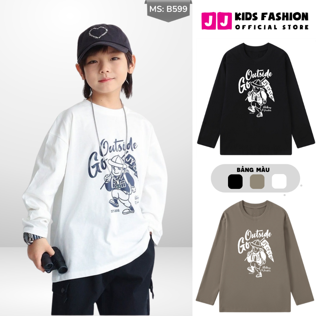 Áo Thun Dài Tay Xuân Thu Cho Bé Trai, Bé Gái In Hình Năng Động, Cổ Tròn | JJ Kids Fashion