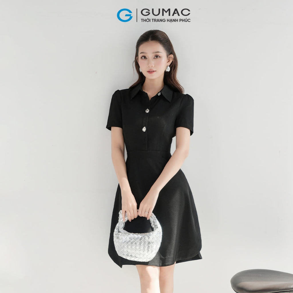 Đầm nữ GUMAC form A xòe kiểu đính nút kim loại trang trí đầm một lớp có túi sườn  DF08038