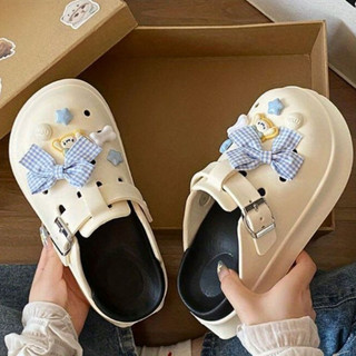 Dép sục nữ đế cao 5cm kèm charm Nơ xanh SR V2 kiểu sandal dễ thương năng động Mita CS-200