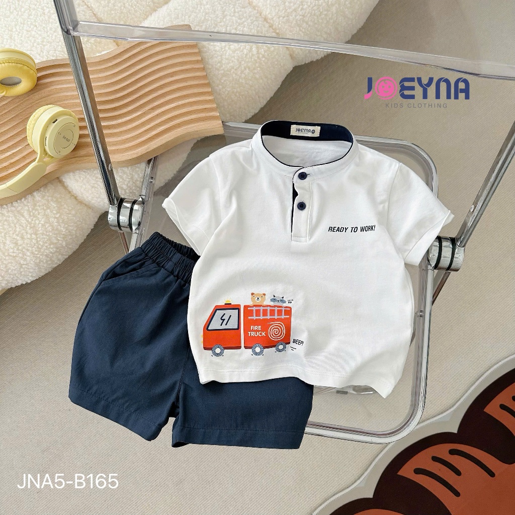 Set bộ cộc Joeyna B165 cổ tàu in hình ô tô gấu cho bé