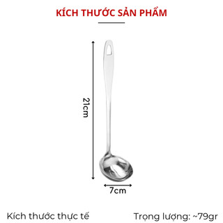 Muôi inox múc canh cán ngắn miệng tròn có lỗ treo họa tiết bông sen bền đẹp dễ sử dụng 0038