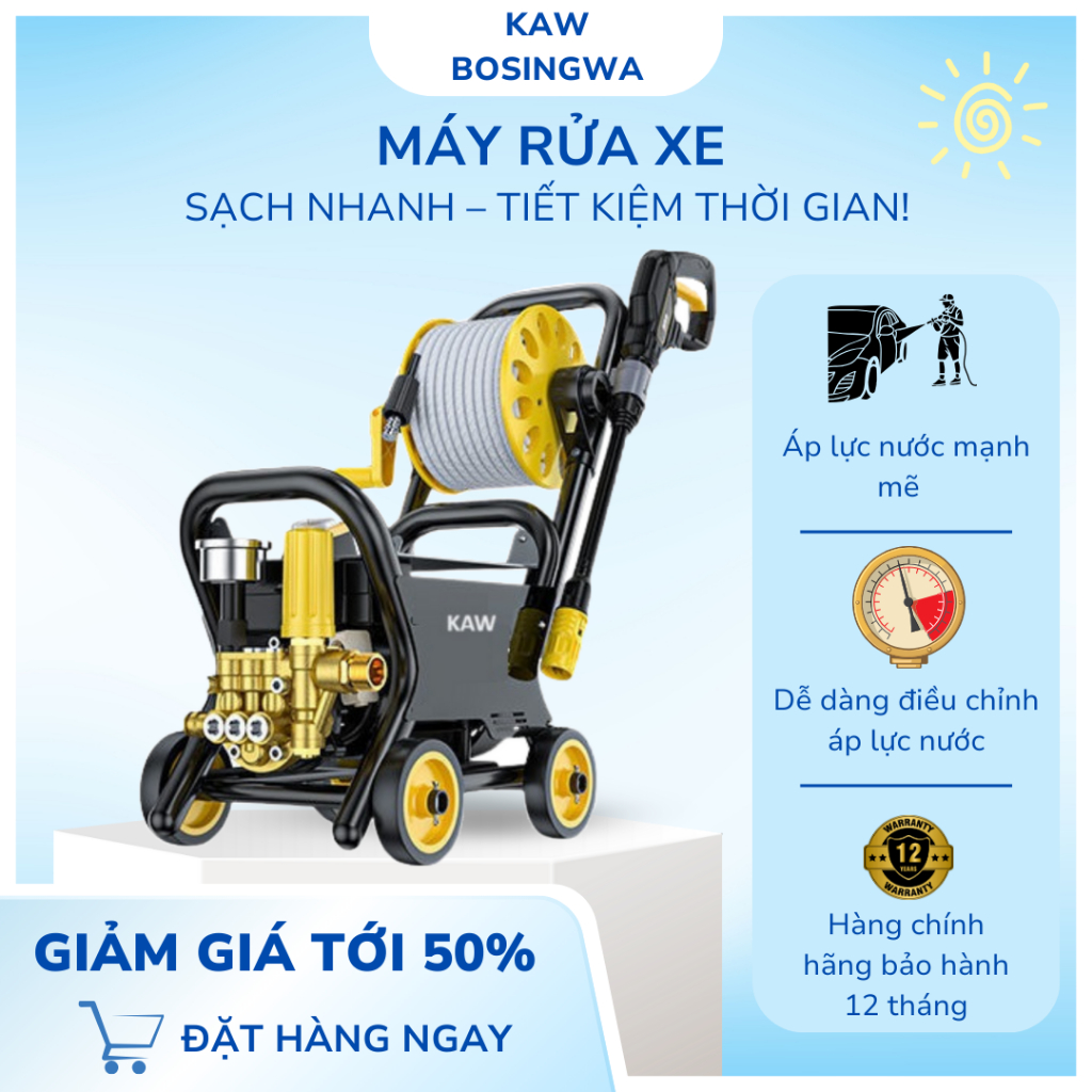 Máy rửa xe cao cáp KAW, lõi 3 lớp dây 20m, Phun xa 10M, áp lực cao rửa xe xịt sân thỏa thích - 1