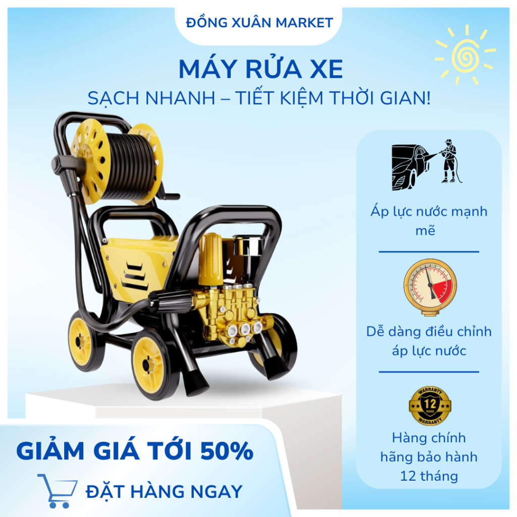 Máy rửa xe cao cáp KAW, lõi 3 lớp dây 20m, Phun xa 10M, áp lực cao rửa xe xịt sân thỏa thích
