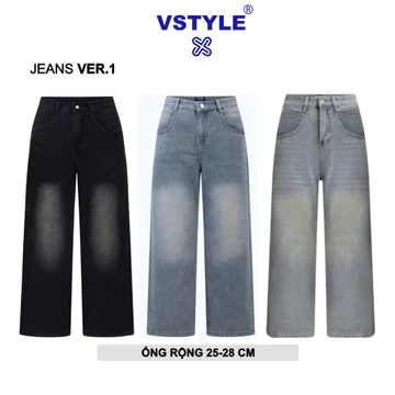 Quần Jeans Suông VSTYLE Ống Rộng Wash Cạp Cao ,Form Rộng ,Quần Bò Ống Rộng Suông Lưng Cao , Form Unisex Nam Nữ