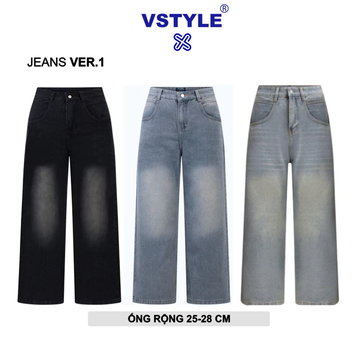 Quần Jeans Suông VSTYLE Ống Rộng Wash Cạp Cao ,Form Rộng ,Quần Bò Ống Rộng Suông Lưng Cao , Form Unisex Nam Nữ