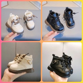 Size15-25 Bốt Da Trơn Lót Lông Phối Khóa Chéo Phong Cách Cho Bé Trai bé Gái K218