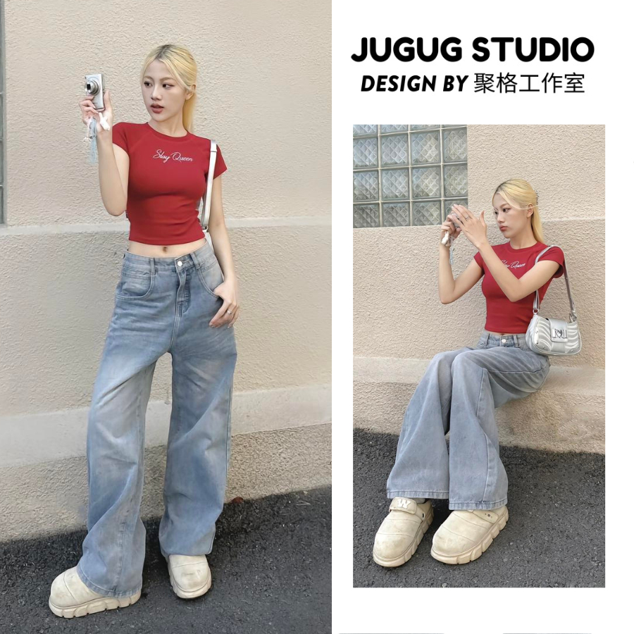 Quần jean nữ lưng cao màu Xanh Blue Sea cơ bản JG10 | Shopee Việt Nam