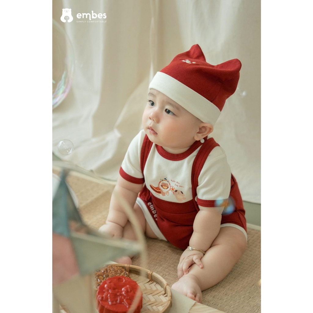 Bộ Yếm Sơ Sinh Embes, Bộ Cộc Tay Phối Quần Yếm In Họa Tiết Hình In Dễ Thương Cho Bé Từ 0-9 Tháng