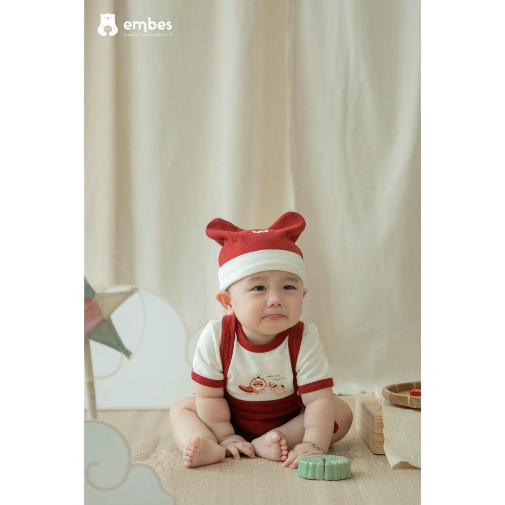 Bộ Yếm Sơ Sinh Embes, Bộ Cộc Tay Phối Quần Yếm In Họa Tiết Hình In Dễ Thương Cho Bé Từ 0-9 Tháng